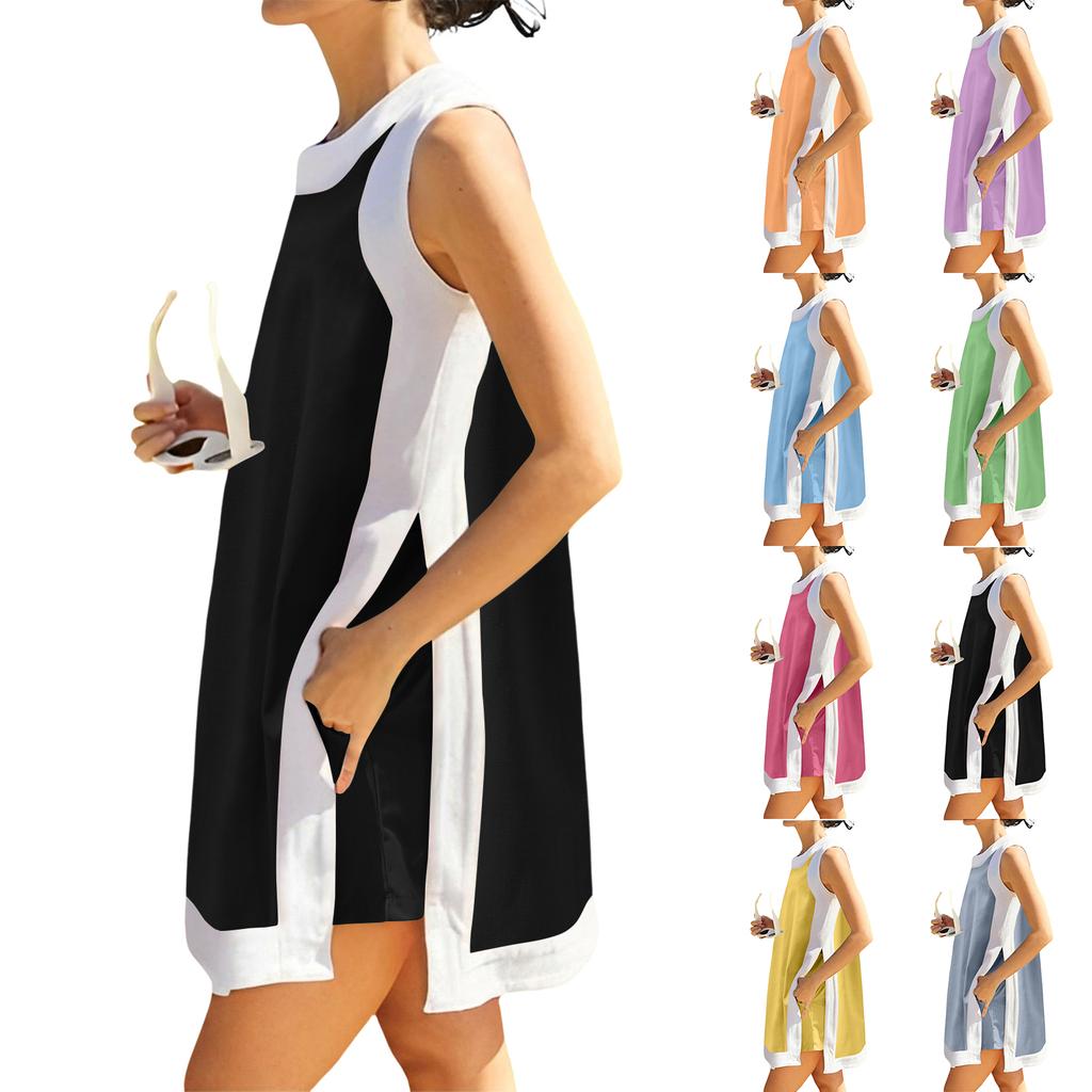 Women's Fashion Loose Sleeveless Short Skirt With Pockets And Shorts Two-Piece Set