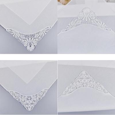 Sophisticated Lace Trimmed Handkerchief Pair Premium Combed Cotton Fabric Formal Ceremony Accessories