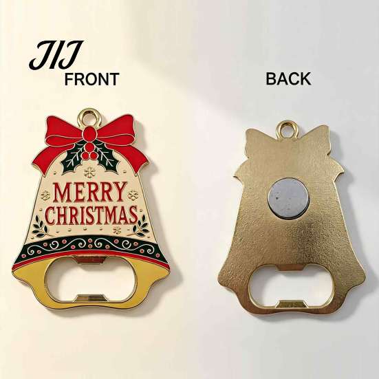 Decorative Metal Hanging Pendant Christmas Bell Bottle Opener, Heavy Duty Beer Cap Remover, Magnetic Souvenir for Friends Refrigerator Magnet, Opener