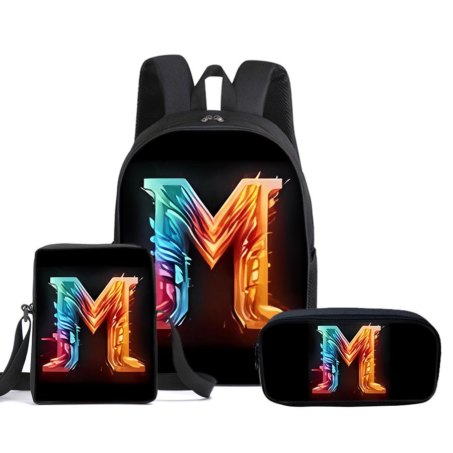Guitar Print Three Piece Set Rucksacks for Boys Plus Girls Best Gifts 2D Flat Animated School Carrier for Children