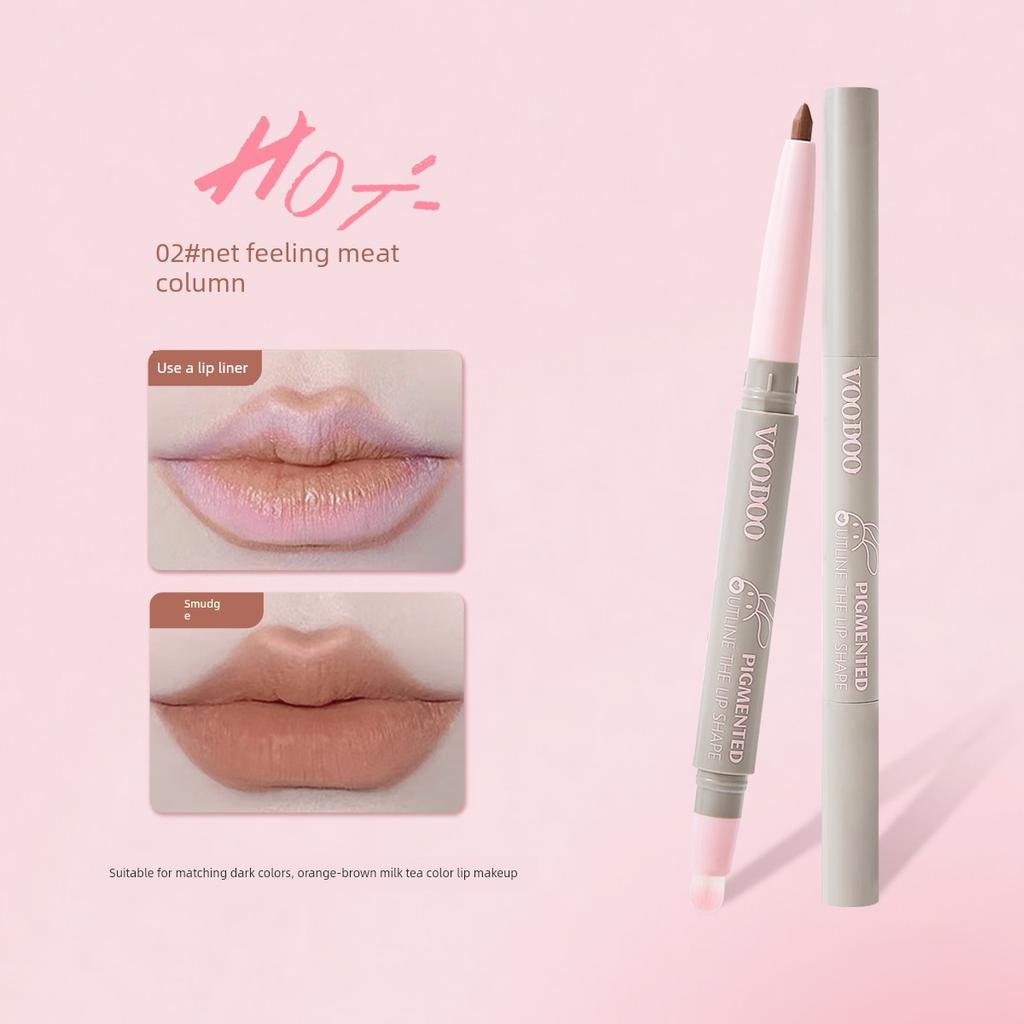 Voodoo Double-Ended Lip Liner with Lip Brush, Waterproof, Long-Lasting, Non-Fading, Nude Color Lip Brush and Lip Pencil In One