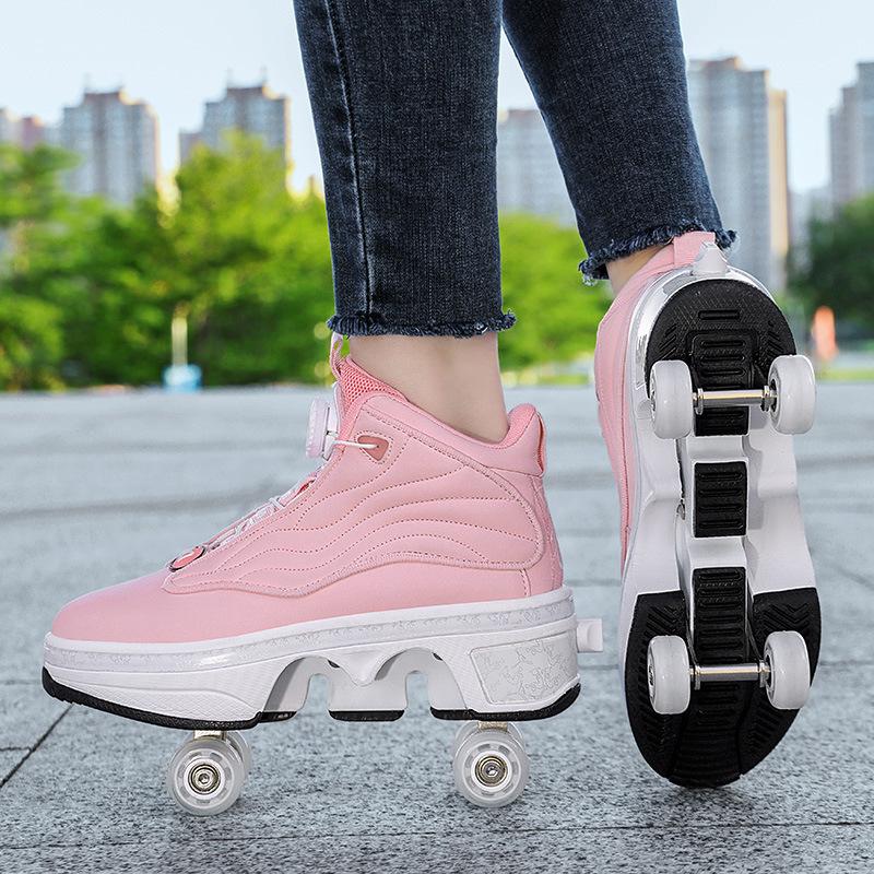 PONERAIT Roller Shoes Adult Unisex Retractable Four Wheels Walk Shoe Girls Boys Parkour Sneaker Stylish Skate With Brake