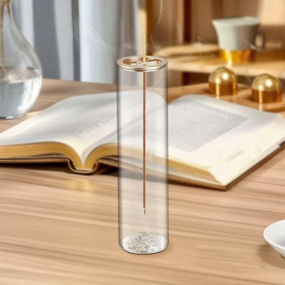 Cylindrical Shape Incense Stick Stand Zen Style Minimalist Removable Ash Collector Transparent Glass Incense Burner Home Decor