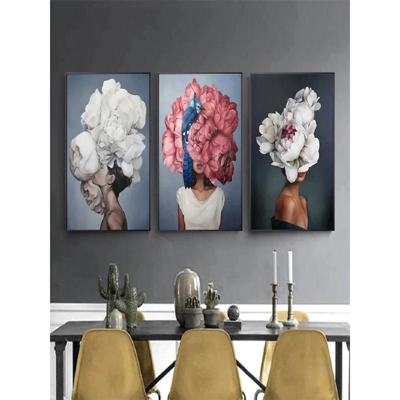 Nordic Classic Pop Wall Art Vibrant Flower Woman HD Canvas Oil Painting Poster  Print for Home Bedroom Living Room Decor  Gifts