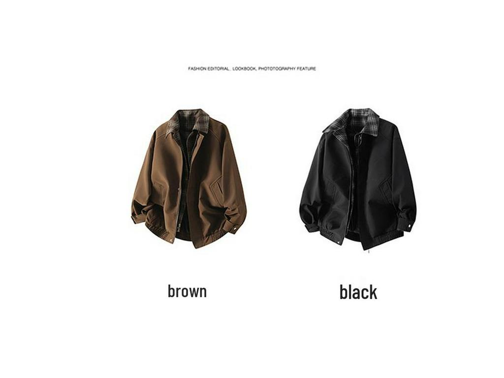 Men's American Plaid Patchwork Two-Piece Jacket, British-Style Spring/Autumn Flight Collar Coat