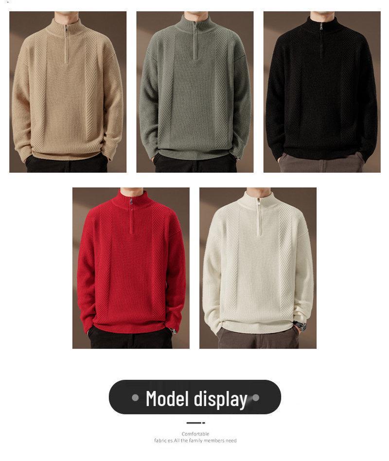 Autumn Half-Zip Collar Knit Sweater Pullover