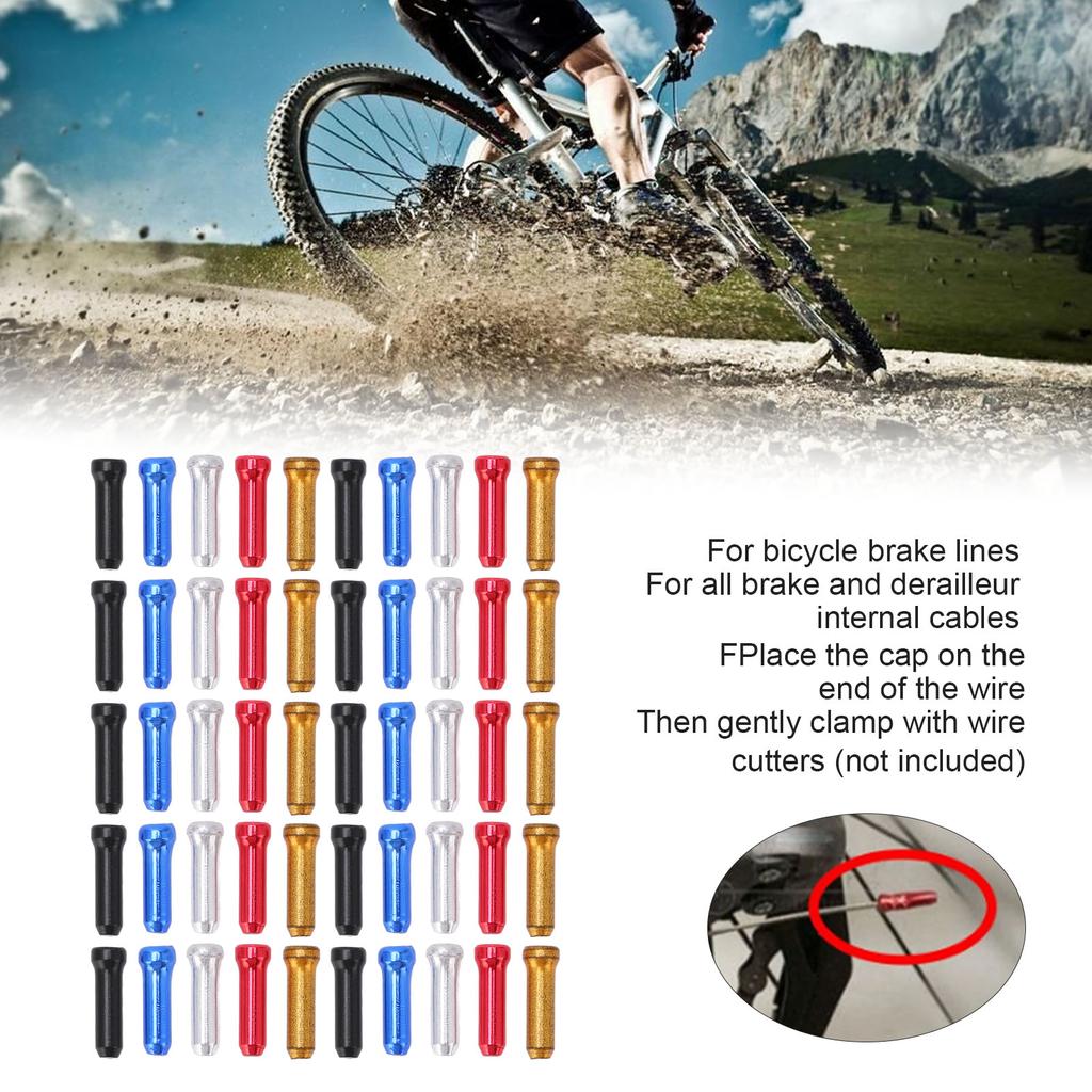 50PCS Bicycle Brake Cable Cap 5 Color Assortment Aluminum Impact Resistant Cable End Crimp