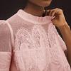 Women Tops Round Neck Short Sleeve Pure Color Pullover Tops Hollow Embroidery Mesh Yarn Loose Fit Casual Tops Daily Wear