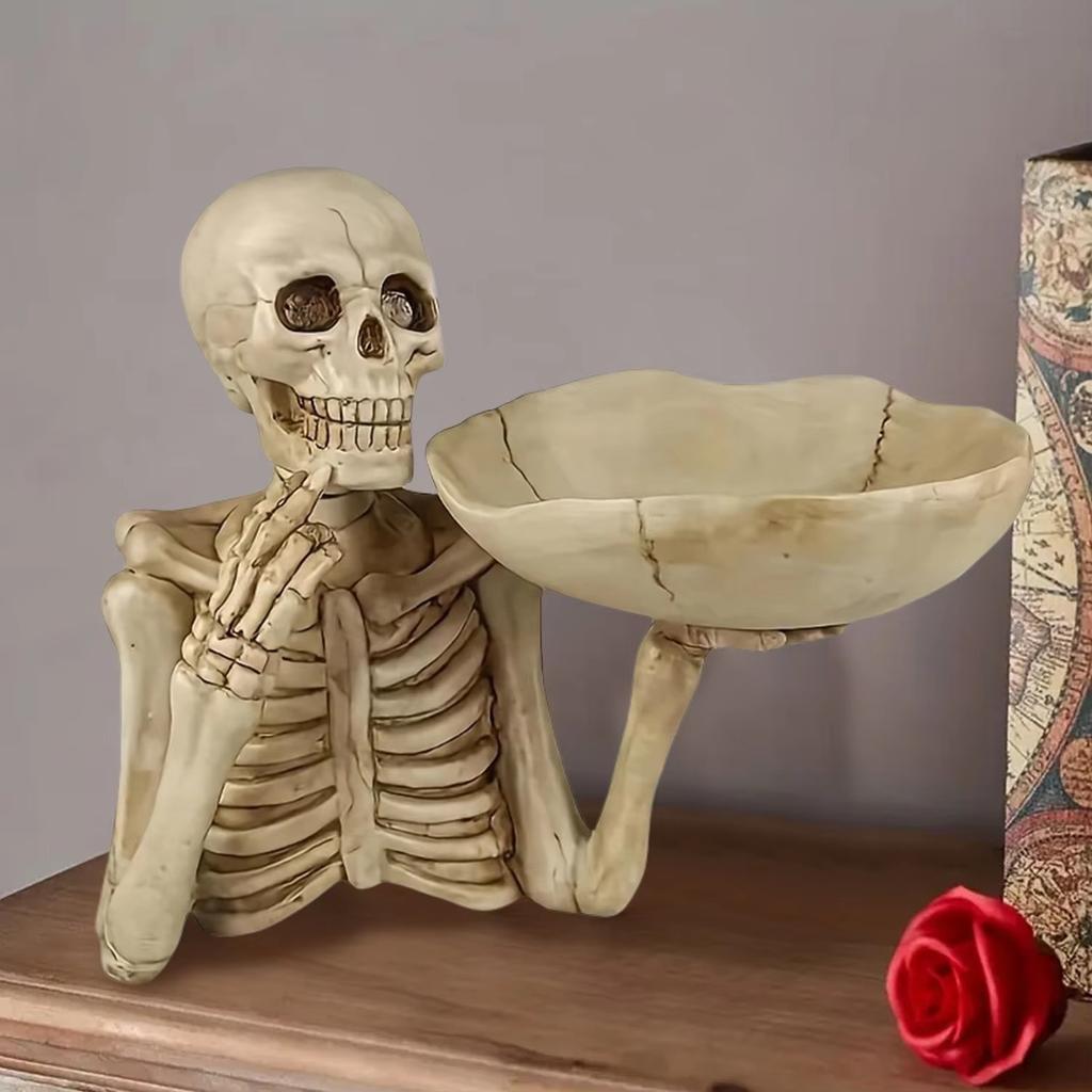 Skeleton Storage Tray, Halloween Candy Dish, Resin Display Bowl, Decorative Holiday Ornament, Spooky Tabletop Accent, for Party