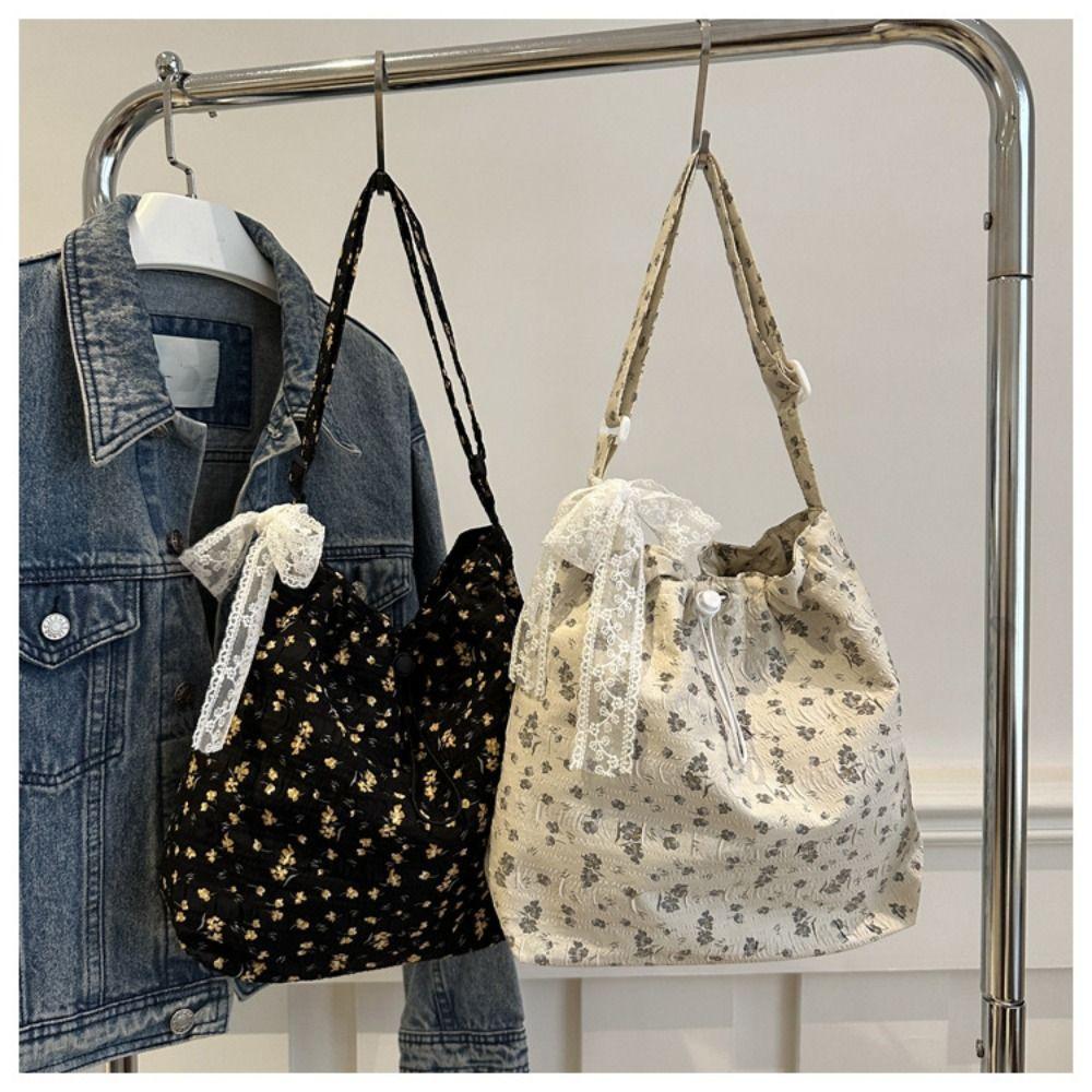 Creative Floral Printing Canvas Bag Large Capacity Simple Underarm Handbag Reusable Tote Bag