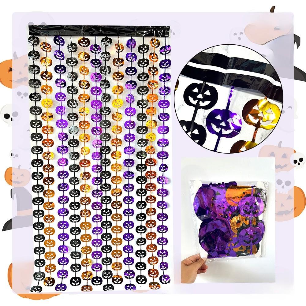 Halloween Plastic Scene Decorative Curtain With Pumpkin Bat Spider For Party Decor And Photo