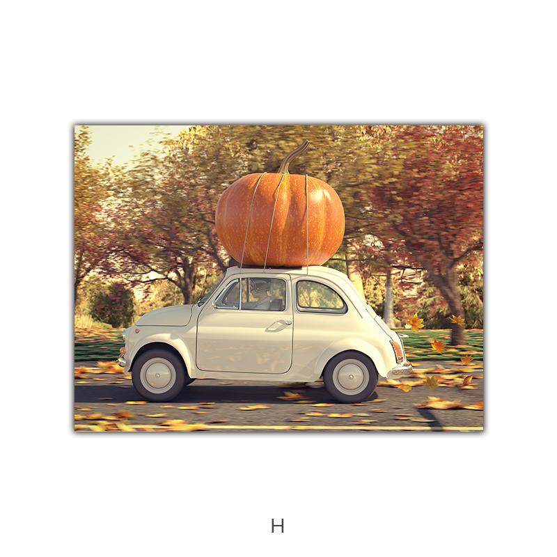 

Настенная картина на холсте, желтые опавшие листья, тыква, белка, автомобиль, пейзаж, постеры и принты, фотографии для домашнего декора 21x30cm No Frame