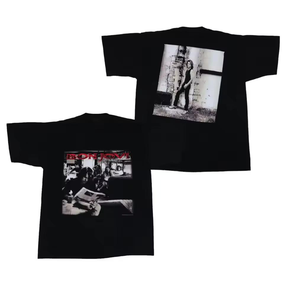 Rock Album Bon Jovi Rock T-shirt Y2k Tops Slippery When Wet Careful Slippery Print Cotton Base Layer for Men and Women