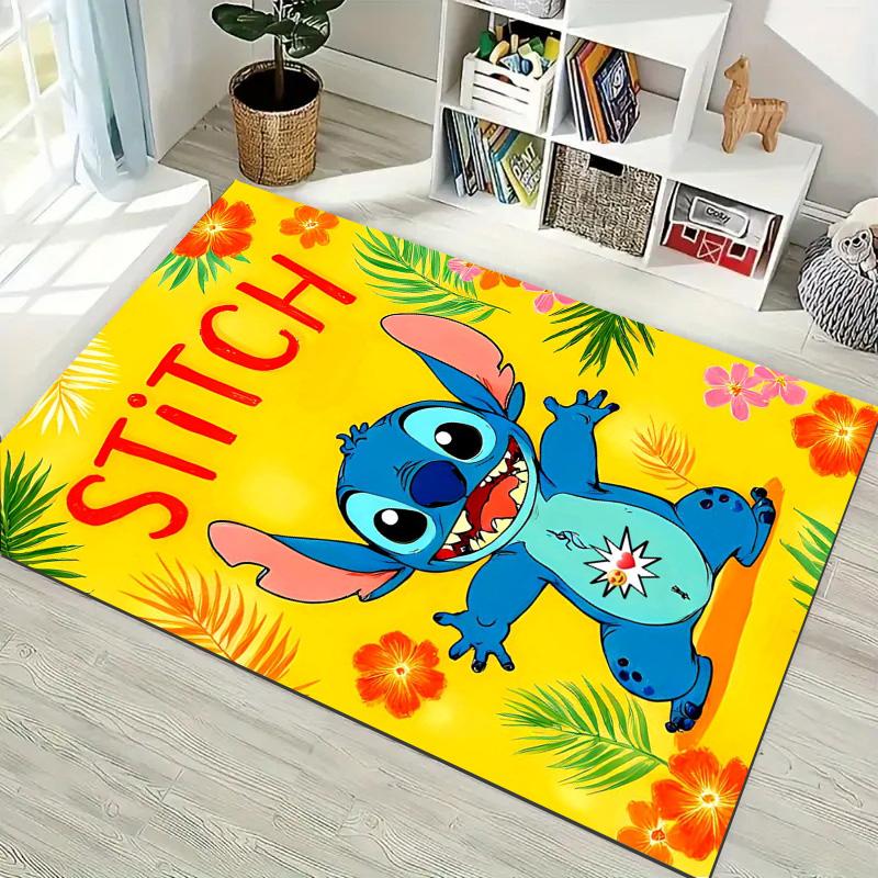 Stitch Tropical Monstera Leaf Surfboard Floral Seamless Print Area Rug Non Slip Cartoon Gaming Bedroom Floor Carpet