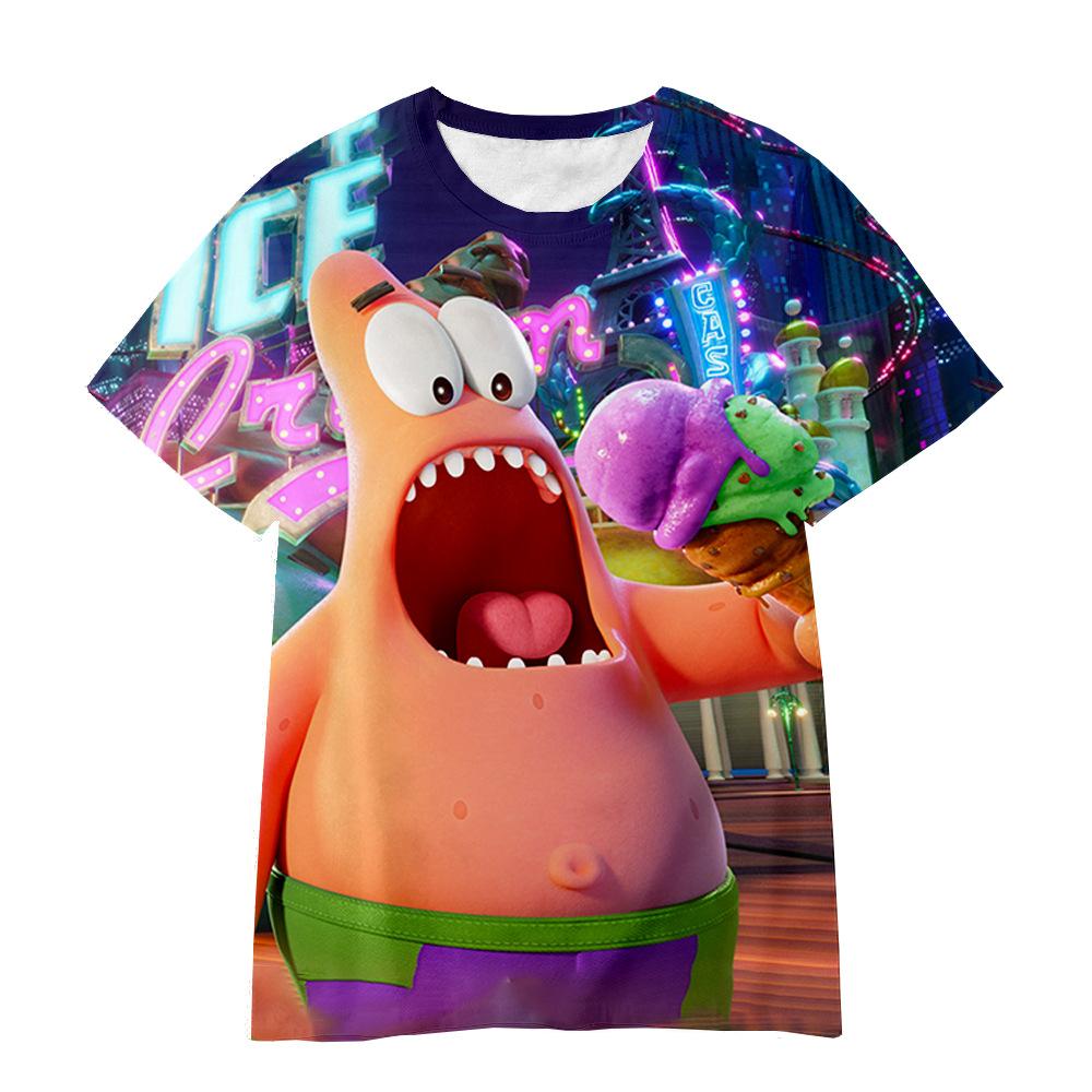 Sommer Rundhals 3D SpongeBob Schwammkopf Bedruckte T-Shirts Modische Lässige Kurzarm Kinder Jungen und Mädchen Kinder Unisex T-Shirts