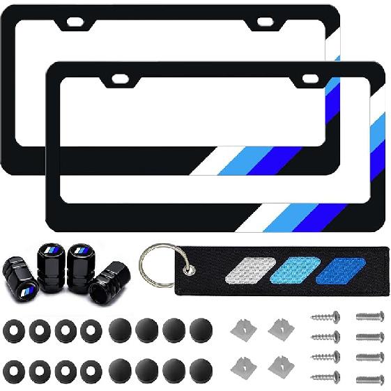 Tri-Color 3 Color Aluminum License Plate Frame Cover Holder Compatible With Toyota Vehicle Truck Trailer SUV. (White Gray-02)