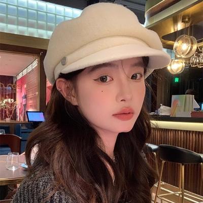 Wool Woolen Octagonal Hat Winter New Face Small Versatile Newsboy Beret Hat Women's High Sense