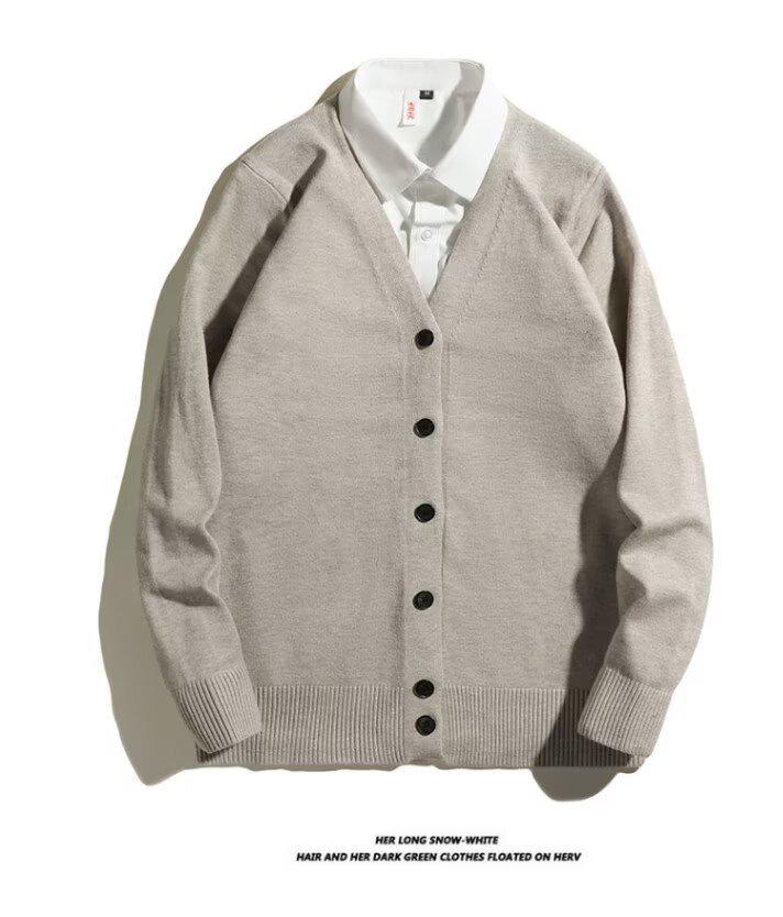 Men's V-neck Cardigan Sweater - Spring & Autumn Hong Kong Style Versatile Knitwear
