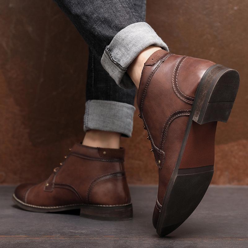 Fashion Handcraft Retro Men Leather Boots 2024 New Autumn Men Shoes Big Size 38 46 Casual British Basic Men Western Boots S98