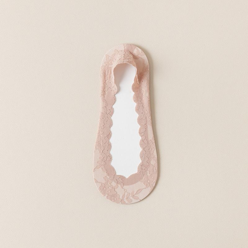 Кружевные невидимые носки Детские летние ультратонкие носки-лодочки Кружевные женские носки Нескользящие Не спадают Женские носки One size розовый