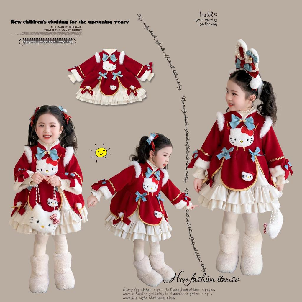Girls' 2025 Cartoon Cat Lolita Princess Dress - New Year & Birthday Outfit