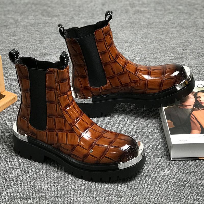 2026 Spring Autumn Fashion Mens Chelsea Boots Thick Sole 3cm Brand Men Ankle Boots Party Male Footwear Black Yellow Plus Size 45