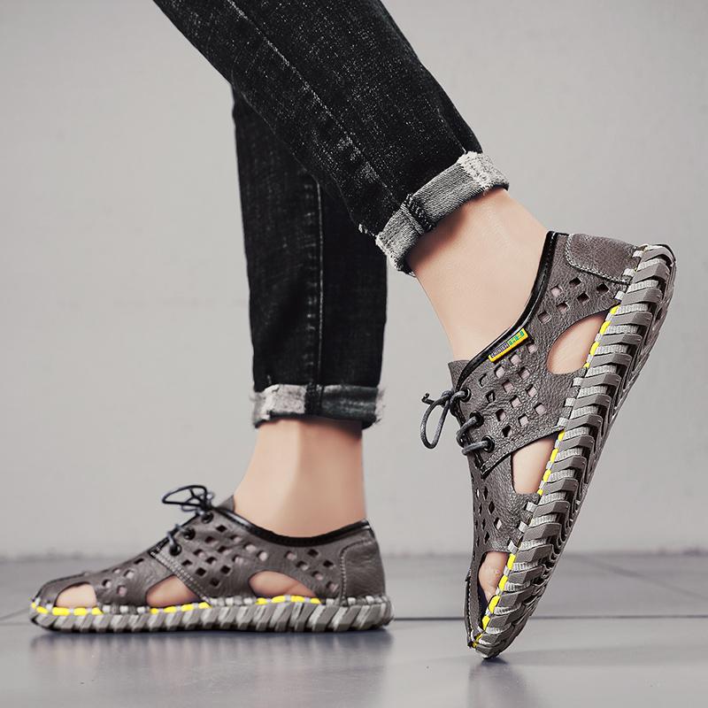 Мужские сандалии ручной работы с мягкой подошвой из полиуретана со шнуровкой — фото 6