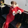 Red Velvet Winter Clothing National Style New Chinese Long-sleeved Improved Cheongsam Winter Thick Women's Young New Year's Clothing