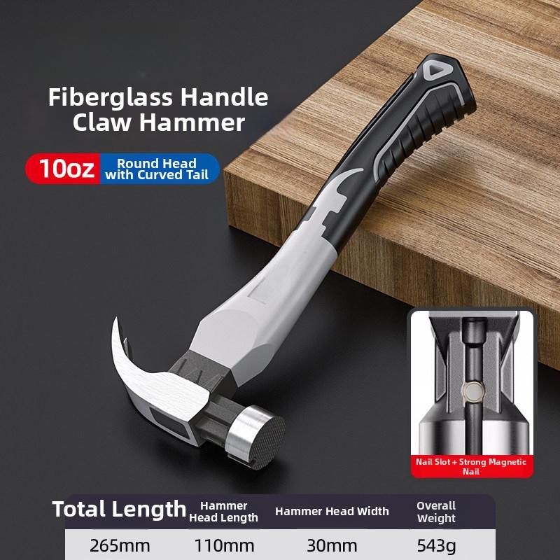 Magnetic Claw Hammer High Carbon Steel V-Shaped Nail Puller Anti-Slip Fiber Handle For Construction Woodworking Hand Tool