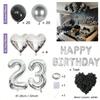 Black Silver Party Birthday Banner Heart-Shaped Aluminum Foil Balloon Rose Petals, Birthday, Anniversary, Atmosphere Decoration