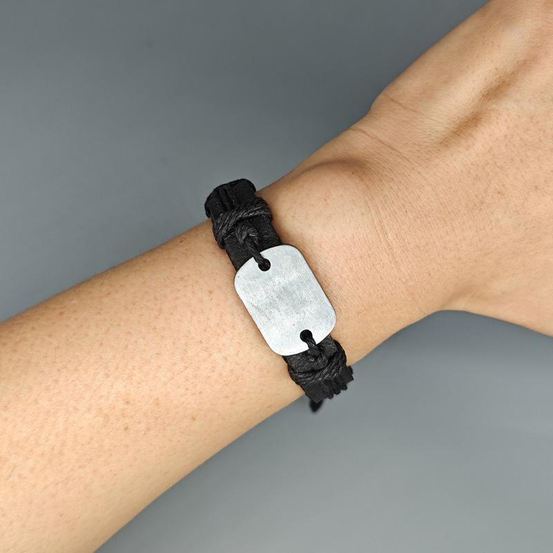 Adjustable Black and Brown Leather Student Bangle Bracelet