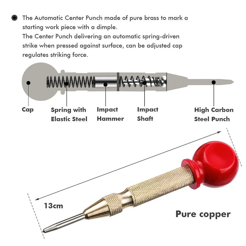 Premium Automatic Center Punch Spring Load Chrome Rivet Screw Tool For Precise Marking