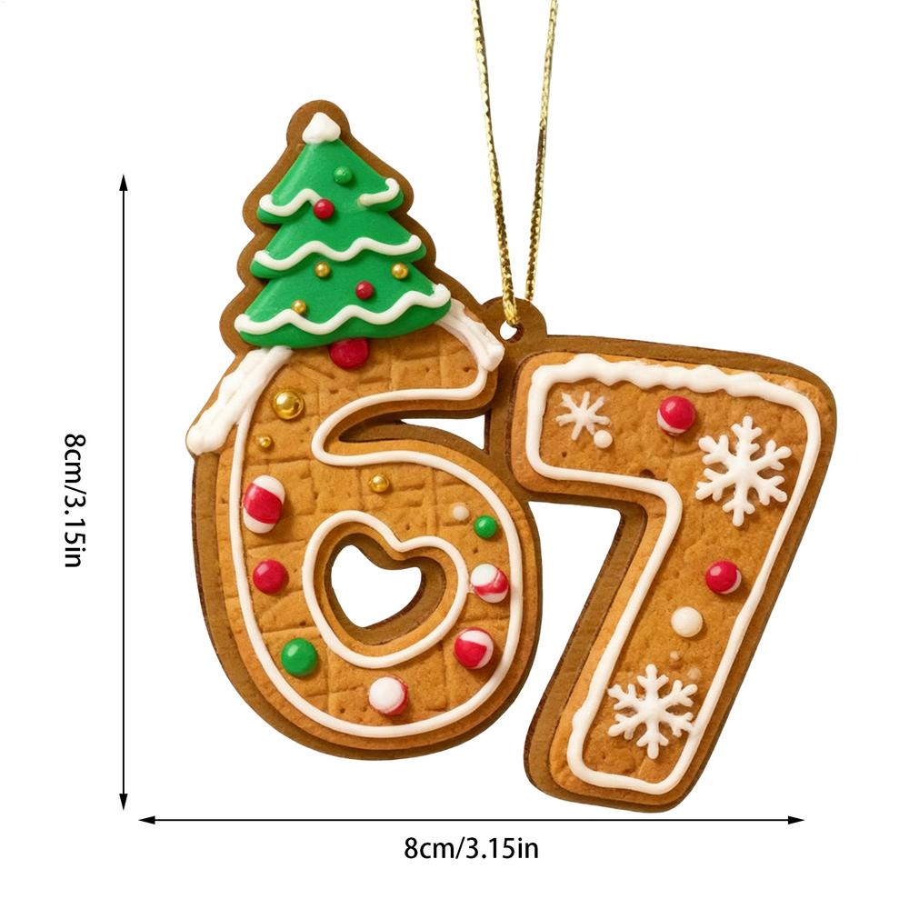 Cute No. 67 Christmas Tree Ornament with Rope 2D Acrylic Number 67 Christmas Ornaments for Birthday Gifts Christmas Gift