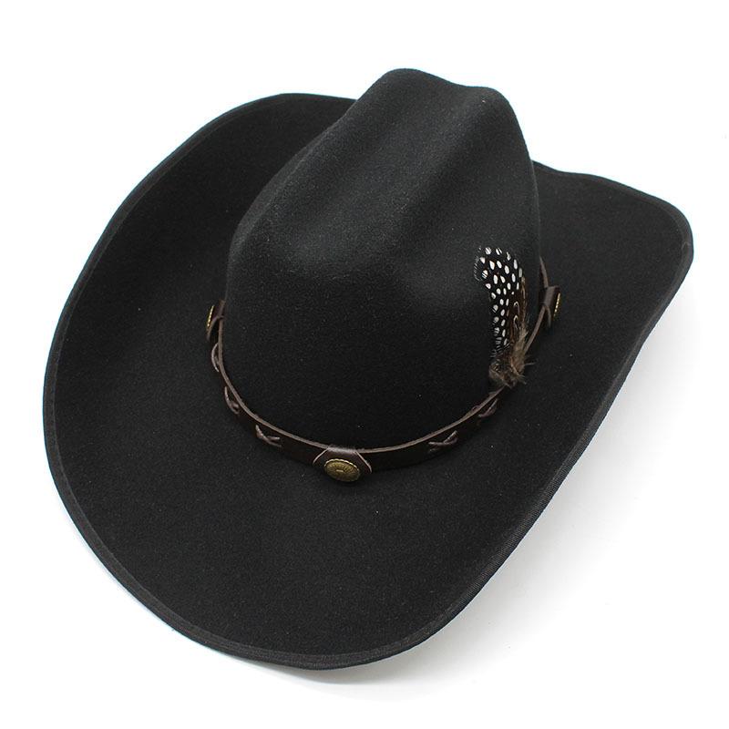 Ull svart og hvit 9,5 cm langs hemming topphattfjær Western cowboyhatt ridehatt herre og kvinner fritid