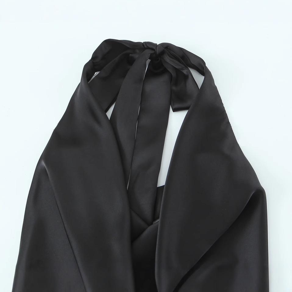 2025 Spring Women's European & American Halter Neck Silk Satin Top - Fashionable & Elegant