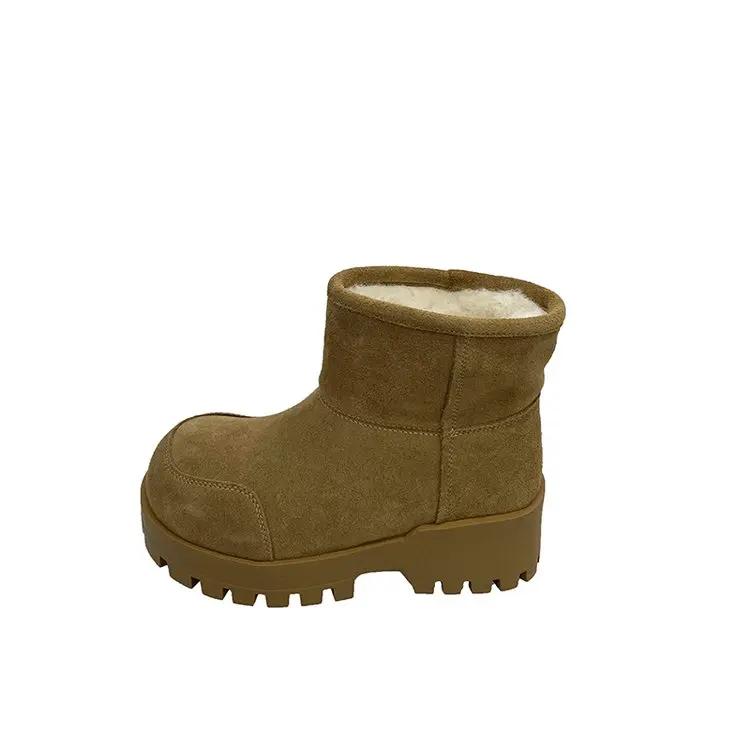 

Модные зимние ботинки высокого качества, зимние женские ботинки без застежек, короткие, модные, однотонные, повседневные зимние ботинки, ботинки большого размера на платформе 39 верблюд