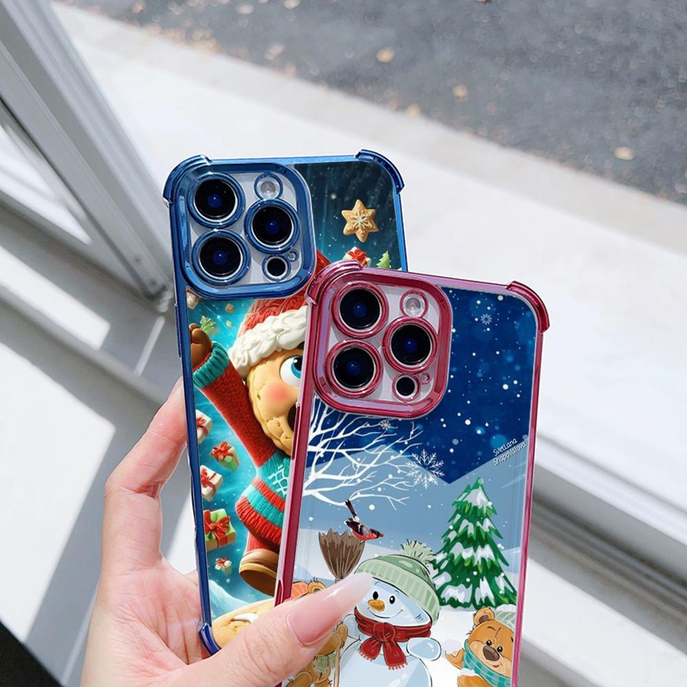 Ae108 Happy New Year Merry Christmas Electroplated TPU Phone Cases for Xiaomi 11 Lite Redmi Note 13 Pro 12C 9S 14C Huawei Four Corner Protection Cover