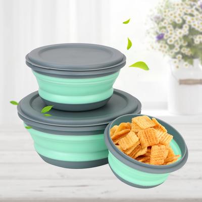 Faltbare Schüssel 3-teiliges/Set Lebensmittelbehälter Tragbares Geschirrset Schüsselsets Faltbare Lunchbox Silikon mit Deckel Faltbare Salatschüssel