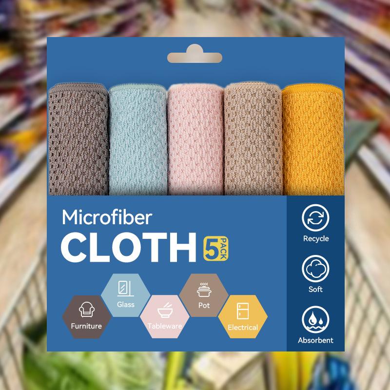 Corn kernel dishwashing cloth, thickened water absorbing and oil removing ultra-fine fiber kitchen towel, cleaning cloth 5pc