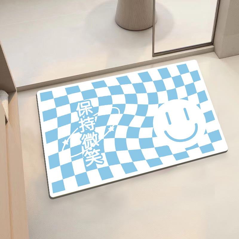 Checkerboard Soft Diatom Mud Absorbent Mat Bathroom Bathroom Door Non-slip Quick Drying Mat Door Mat Entry