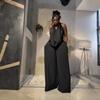 Europe, America and Africa Swinging Neck Top Wide-leg Trousers Set Elegant Temperament Banquet Dress Two-piece Set Women