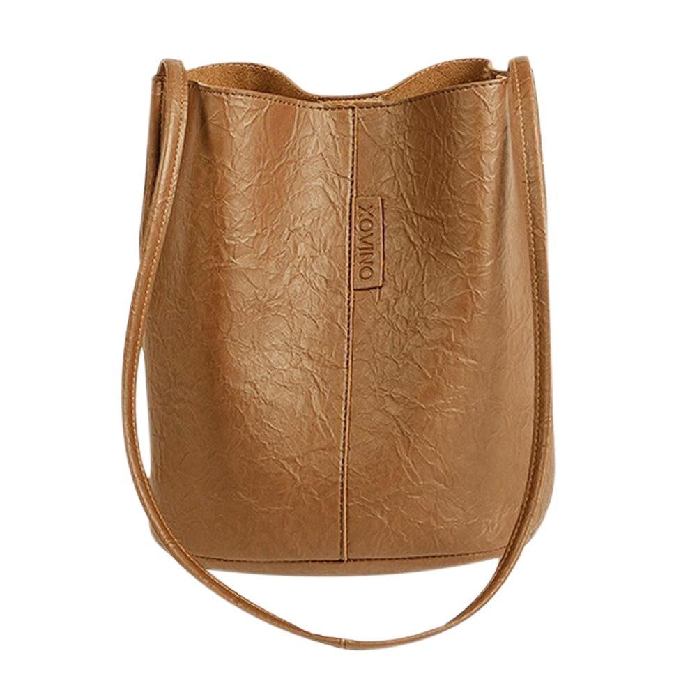 

Ladies Leather Handbag Women Pure Color Totes Fashion Bucket Travel Shoulder Bag коричневий