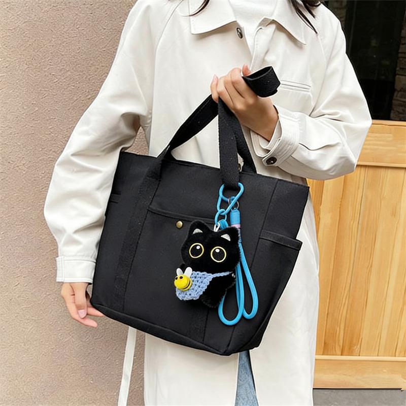 Cloth Handbag Shoulder Bag with Lining Large Capacity Tote Canvas Bag for Women Work, Outing, Artistic, Student Book Bag Pendant
