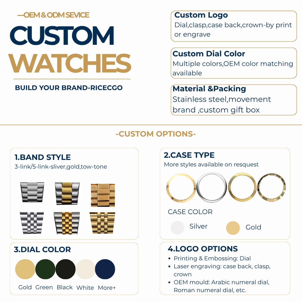RICECGO Popular Classic Men's Sports Alloy Case Men Watches with Calendar Dial  Men Stainless Steel Belt Watch Luminous Watches