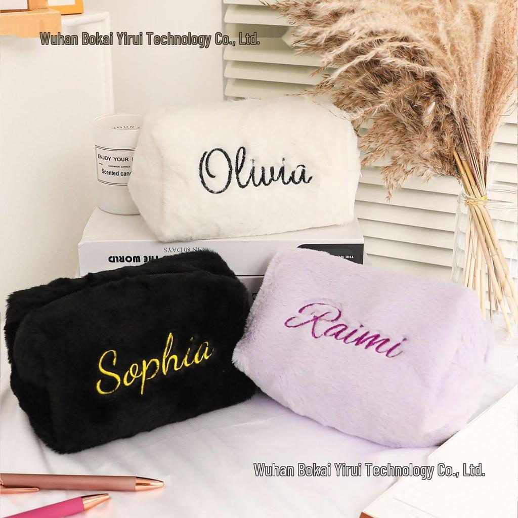 Candy Color Embroidered Macaron Plush Pencil & Makeup Bag