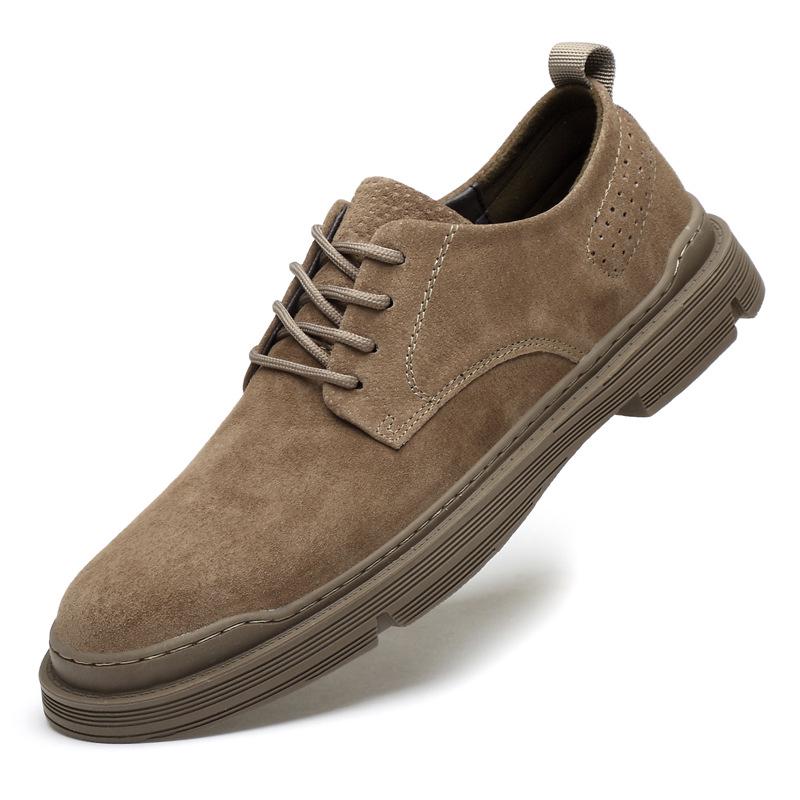 Men s Round-Toe Pigskin Casual Loafers, Lace-up Work Shoes, Height-Boosting Suede Low-Heel Shoes 39
