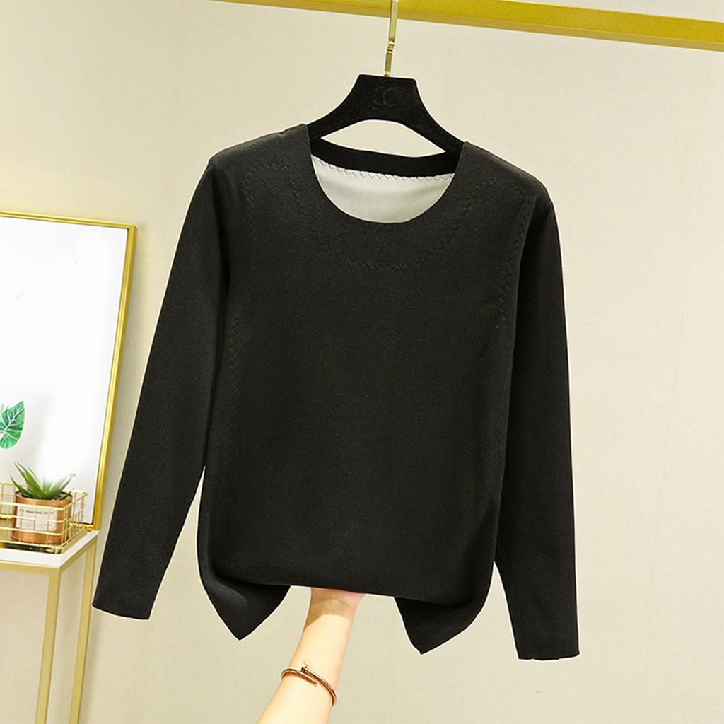 Ladies' Loose Comfortable Casual Fashionable And Warm Underwear With Seamless Round Neck And Thick Velvet Top