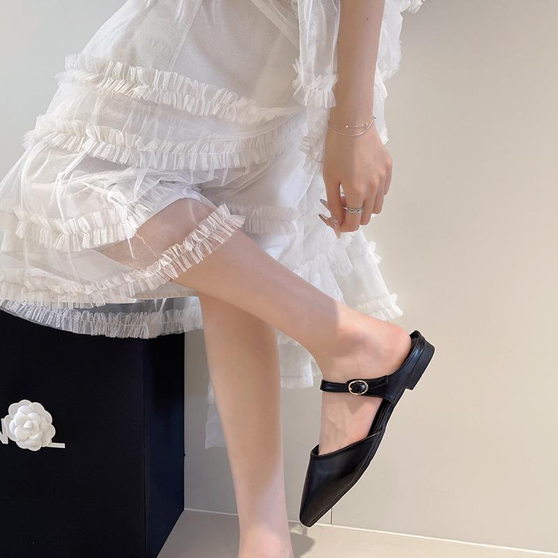 

Модные женские балетки, тапочки с острым носком, мюли, летние сандалии с ремешком на пятке, женские повседневные шлепанцы, модные новые Zapatillas Mujer 35 чёрный