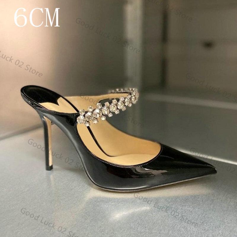 Fashion 2025 Rhinestone Patent Leather Bao Head Half Slippers New European French Wear High Heels Sandals Wedding White Sandals