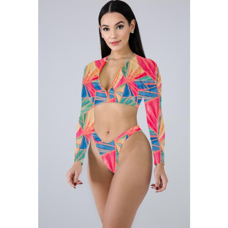

Новый модный раздельный купальник бикини с длинными рукавами и многоцветным принтом тай-дай XL